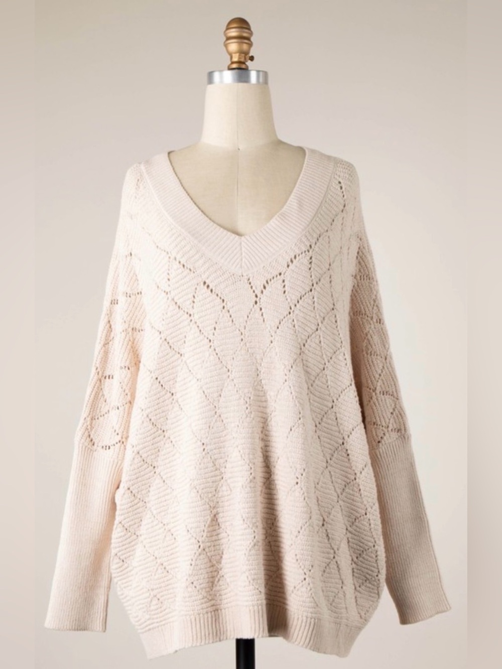 Women's V-Neck Open Knit Pullover Sweater
